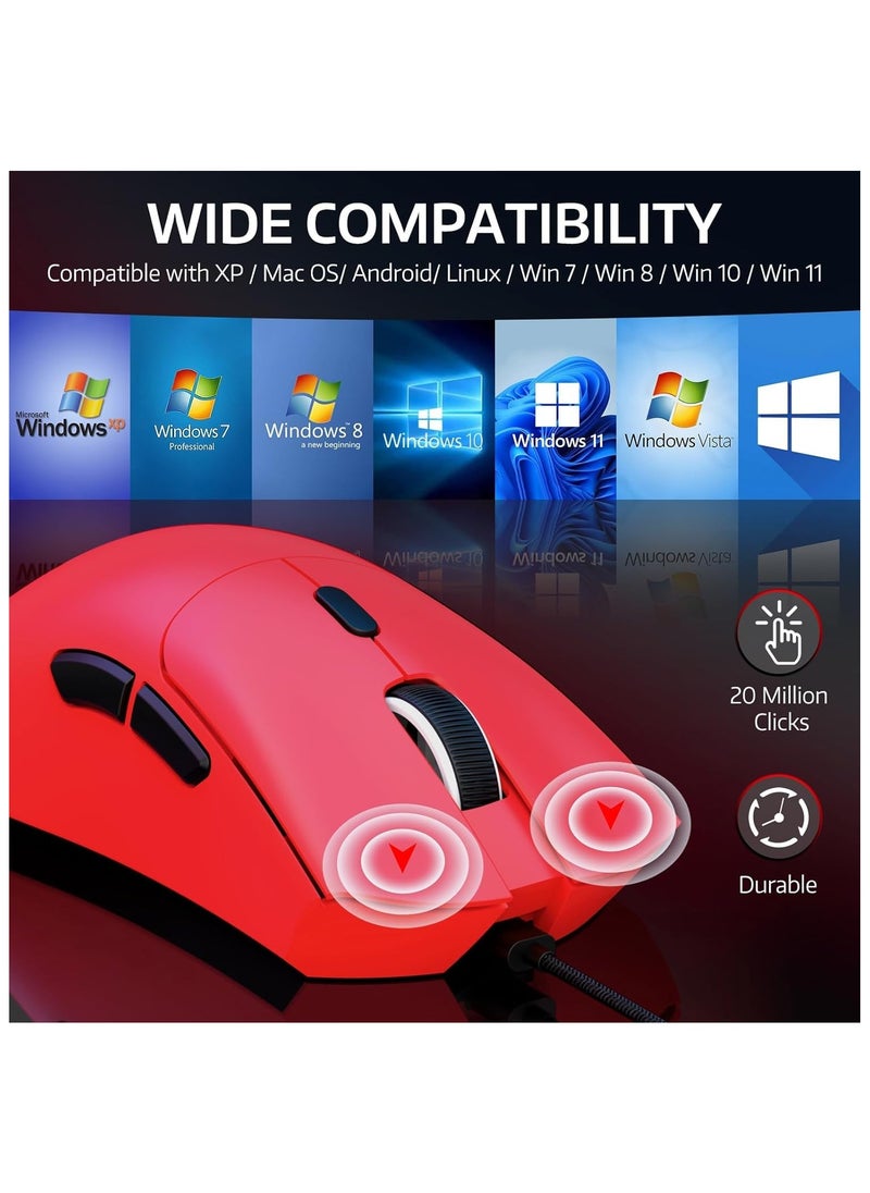 ATTACK SHARK R1 Wireless Gaming Mouse,Tri-Mode Connection (2.4G/Wired/BT5.2),55g Lightweight,18K DPI Optical Sensor,HUYU 20 Million Key Life,Ergonomic Design,for PC/Laptop/Win/Mac(Red)