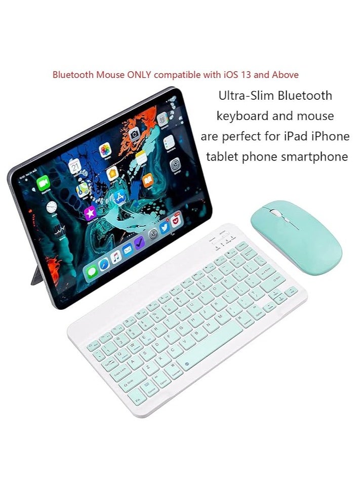 Arabic and English Bluetooth Keyboard and Mouse Combo, Ultra-Slim Portable Compact Wireless Mouse Keyboard Set for IOS Android Windows Tablet Phone iPhone iPad Pro Air Mini (Green)