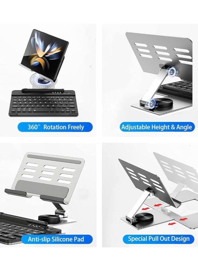 Galaxy Z Fold 5/4/3/2, Set Include Mini Wireless Bluetooth Keyboard, Mouse, Comfortable & Adjustable Phone Stand, Capacitance Pen, and S Pen Holder [Easy to Carry] (Silver)