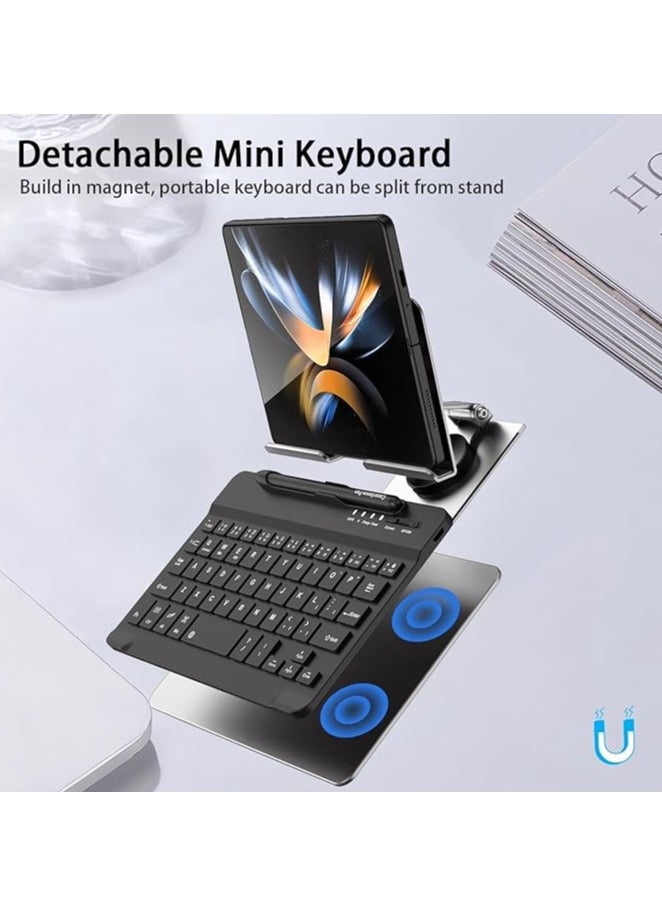 Galaxy Z Fold 5/4/3/2, Set Include Mini Wireless Bluetooth Keyboard, Mouse, Comfortable & Adjustable Phone Stand, Capacitance Pen, and S Pen Holder [Easy to Carry] (Silver)