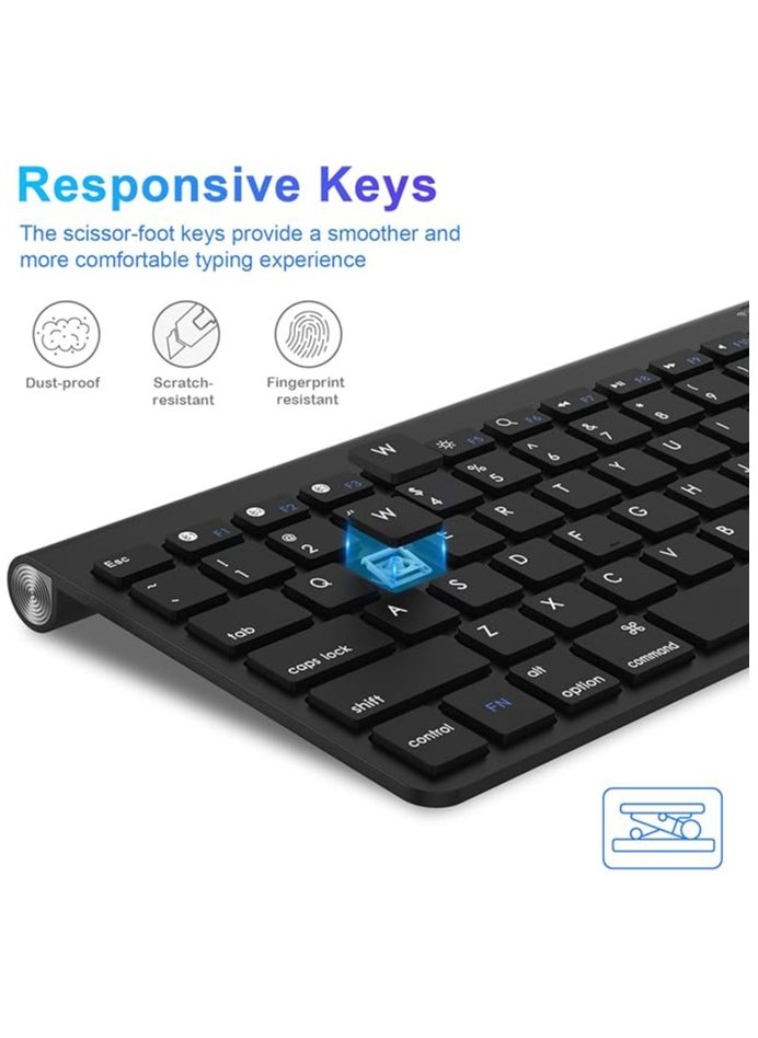 Bluetooth Keyboard Mouse Combo, Slim Portable Ergonomic Wireless Keyboard and Rechargeable Mouse Compatible with Laptop, iPad, Tablet, PC, Smartphone - Black