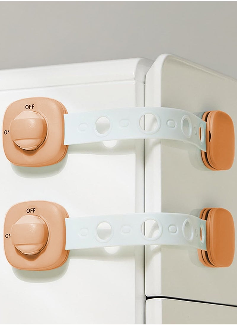 Child Safety Locks - Orange | No-Drill Adhesive, Double Lock System for Cabinets, Drawers, Fridge | Multi-Purpose Childproof Latches, 6 pcs, 23x4.5 cm