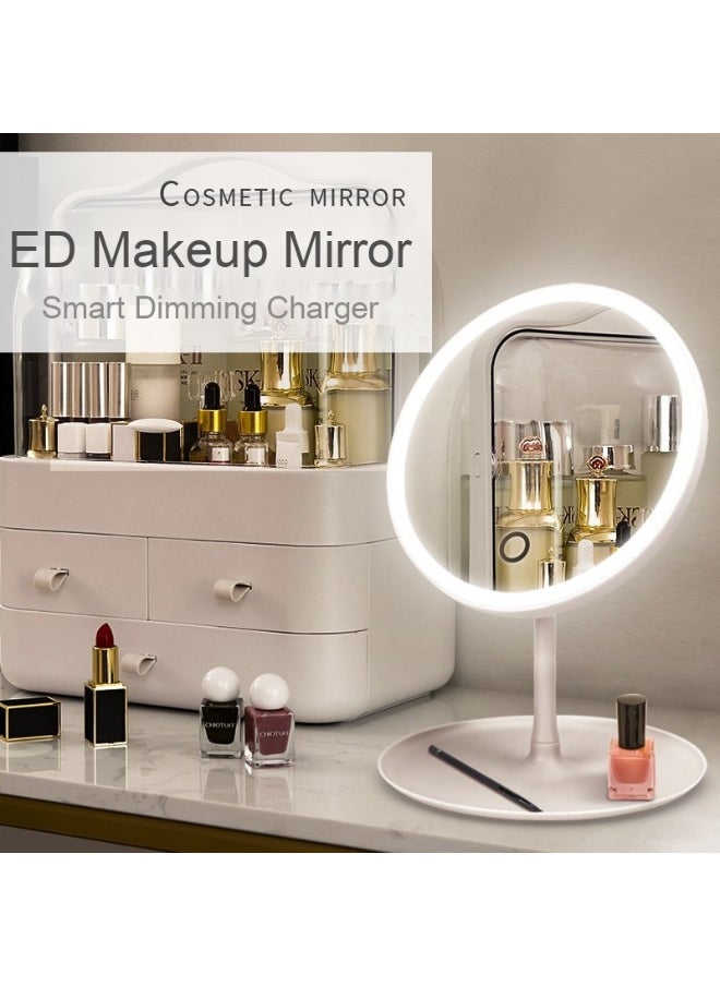 LED Makeup Mirror - Adjustable Three-Light Desktop Mirror for Unisex Use