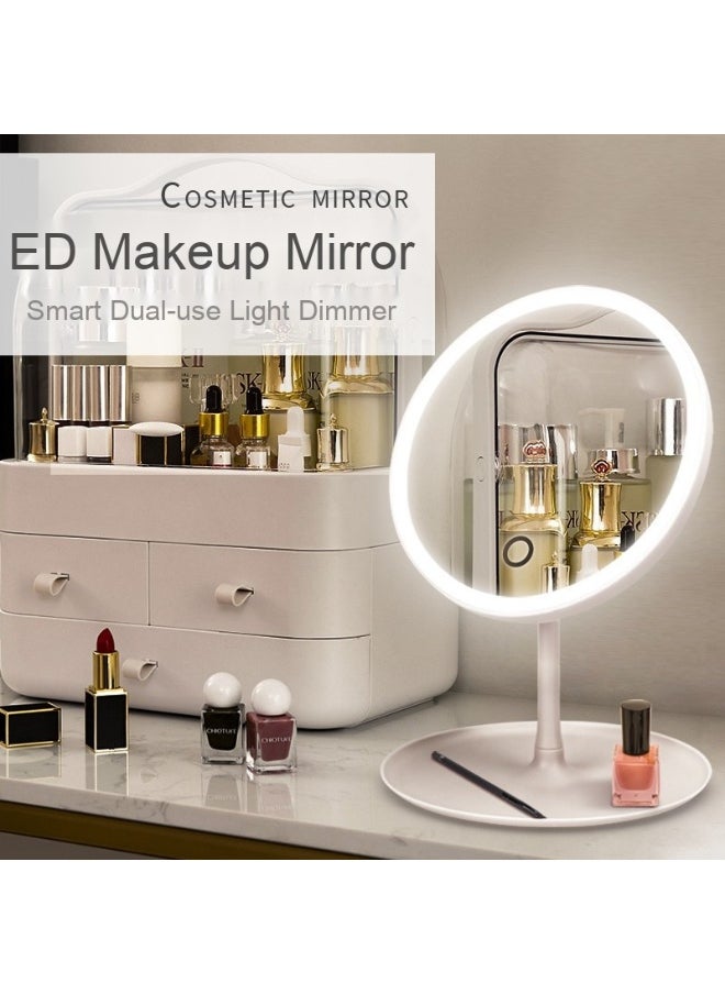 LED Makeup Mirror - Adjustable Tri-Color Lighting Desktop Mirror for All Genders