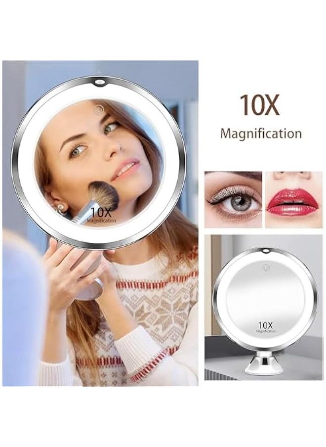 Upgraded 10x Magnifying Lighted Makeup Mirror with Touch Control, Powerful Locking Suction Cup, and 360 Degree Rotating Arm, Magnifying Mirror with Lights for Home, Bathroom Vanity and Travel