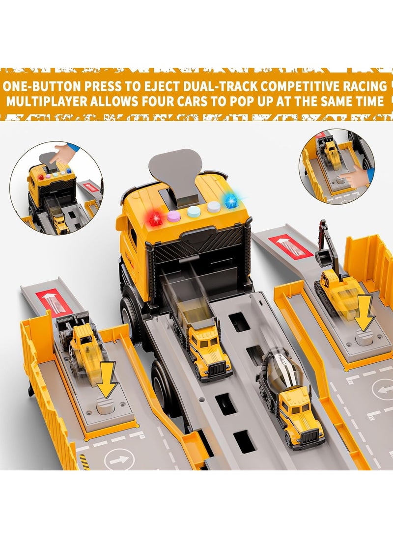 Construction Toys Truck Crane for Kids Truck Race Track Kids Toy Eject Car Set Excavator Bulldozer Dump Trucks Cement Truck Vehicle Birthday 2+ 3 4 5 6 7 8 Years Old Boy Girl Gift