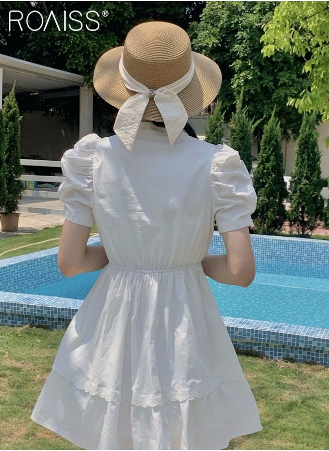 Holiday Straw Beach Hat for Women Wide Brim Bow Ribbon Boater Hat Flat Top Classic Sun Hat for Summer Khaki