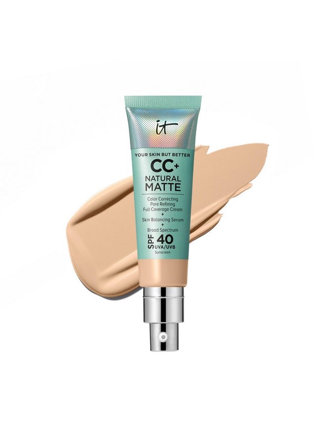 Cc+ Cream Natural Matte Foundation With Spf 40 - Shine-Reducing & Long-Wear Full Coverage Foundation For Oily Skin - With Hyaluronic Acid - Non-Comedogenic, Light - 1.08 Fl Oz