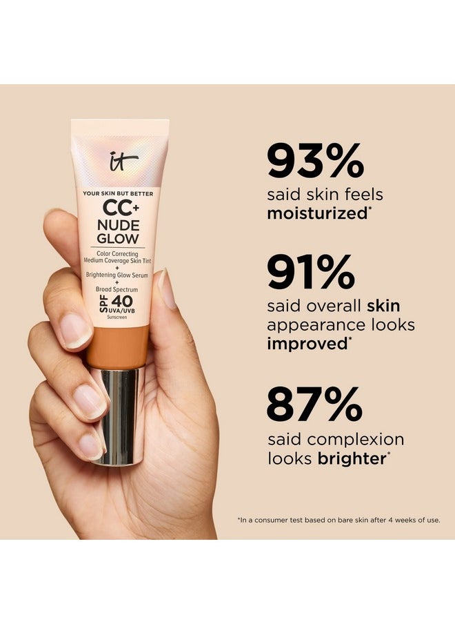 Cc+ Nude Glow Lightweight Foundation + Glow Serum With Spf 40 - With Niacinamide, Hyaluronic Acid & Green Tea Extract - Medium - 1.08 Fl Oz