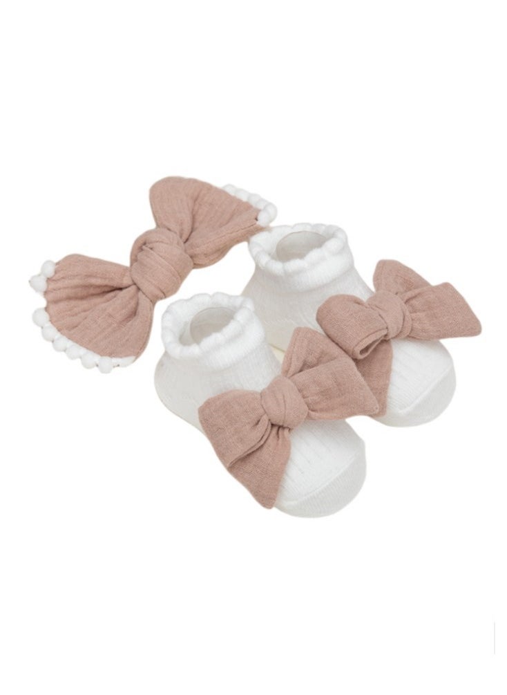 Bambimici - Anika Socks & Ribbon Bow Headband Set - Light Brown