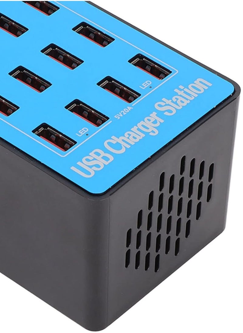 Smart USB Charger Station 20 Ports 100W, Multi-Port USB Charger with Smart Detection to charge smartphones, tablets and other USB devices