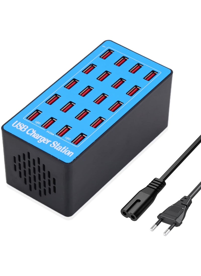 Smart USB Charger Station 20 Ports 100W, Multi-Port USB Charger with Smart Detection to charge smartphones, tablets and other USB devices