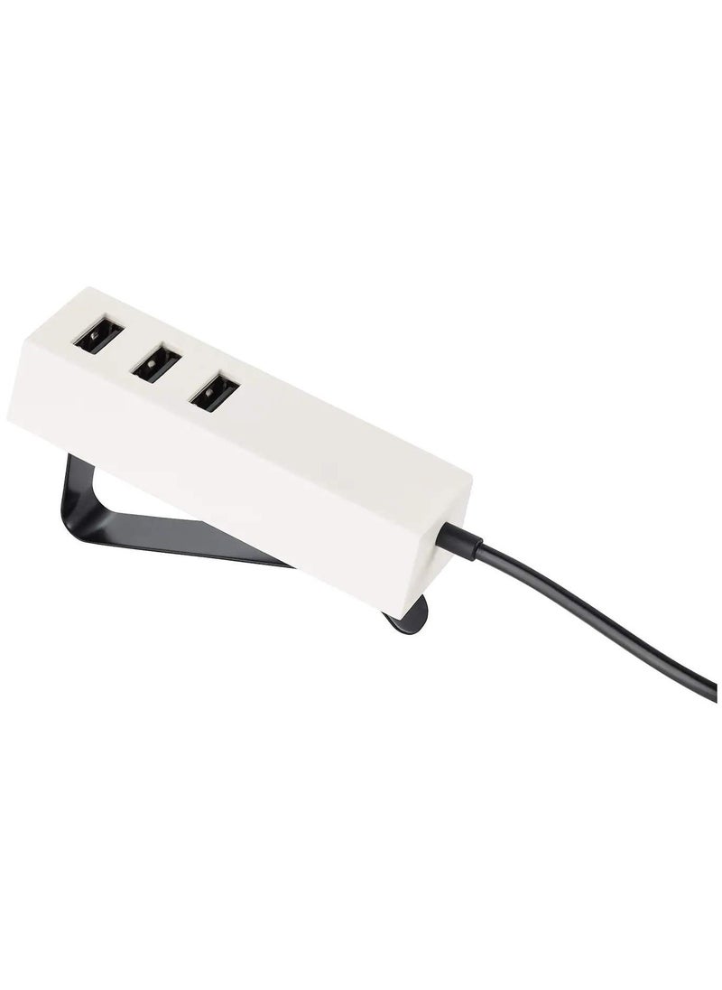 LORBY USB charger Hub with clamp (3 USB Charging Ports) (White)