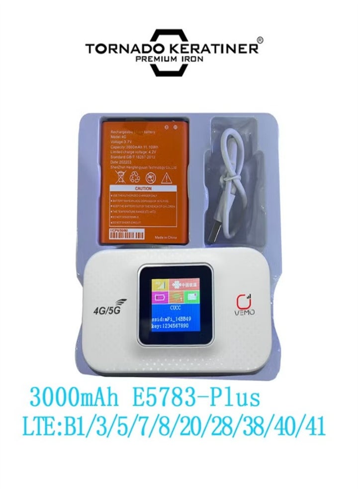 E5783 Plus 4G LTE CAT4 300Mbps Portable WiFi Router with SIM Card Slot Car Mobile Wifi 3000mAh Battery Portable Router Plug and Play for Home Business