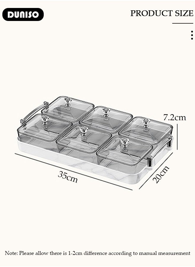 Snack Serving Tray with Lid 6 Clear Candy and Nut Serving Container set with Metal Rack,Snack Serving Platter Plastic Appetizer Platter Relish Storage Organizer Plate Food Display Bowls for Vegetables Candy Fruit Dips