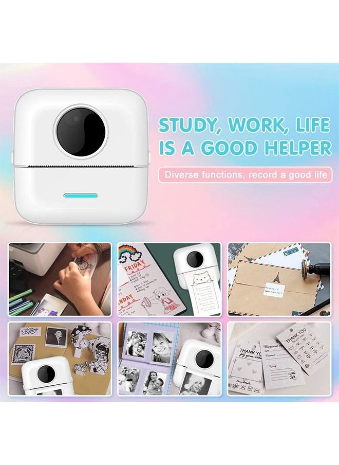 Label Printer, Portable Thermal Printer, Mini Photo Printer, Rechargeable Labeler, Small Bluetooth Inkless Printer with 10 Rolls Thermal Paper for Android and iOS Smartphones