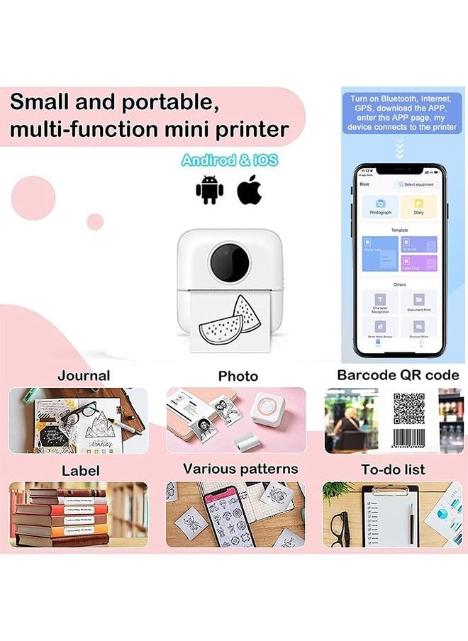 Label Printer, Portable Thermal Printer, Mini Photo Printer, Rechargeable Labeler, Small Bluetooth Inkless Printer with 10 Rolls Thermal Paper for Android and iOS Smartphones