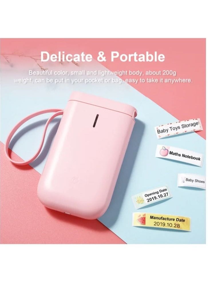 Portable Wireless Thermal Label Printer 132x79x29millimeter Pink