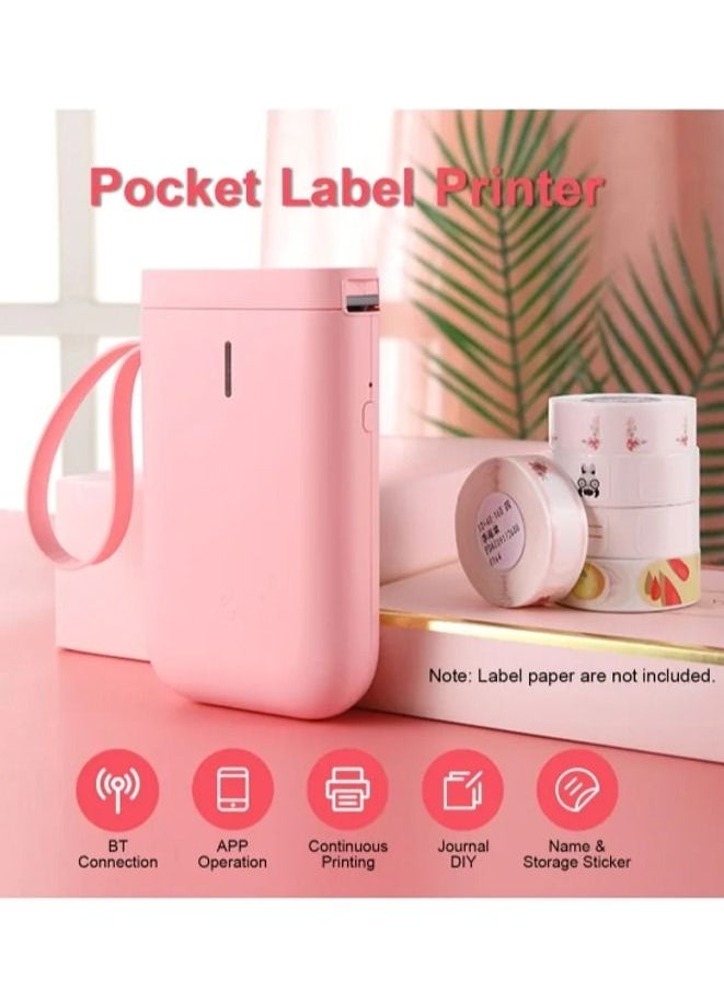 Portable Wireless Thermal Label Printer 132x79x29millimeter Pink