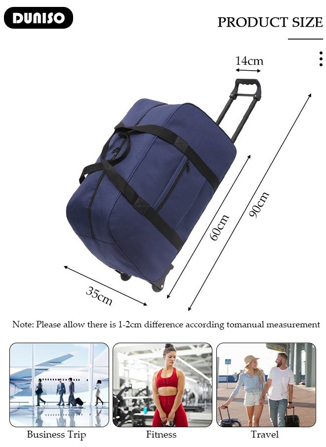 Foldable Rolling Duffle Bag with 2 Wheels,Carry On Luggage with Handle,Light Weight Travel Duffel bag with Large Loading Capacity,Expandable Weekend Travel Bag for Women and Men Travel Camping Sports