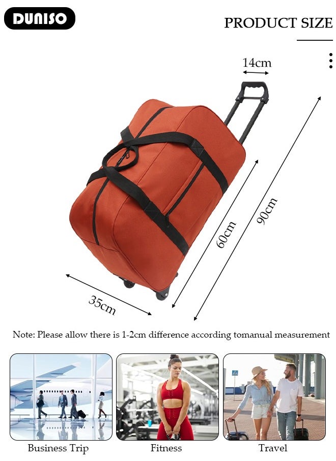 Foldable Rolling Duffle Bag with 2 Wheels,Carry On Luggage with Handle,Light Weight Travel Duffel bag with Large Loading Capacity,Expandable Weekend Travel Bag for Women and Men Travel Camping Sports