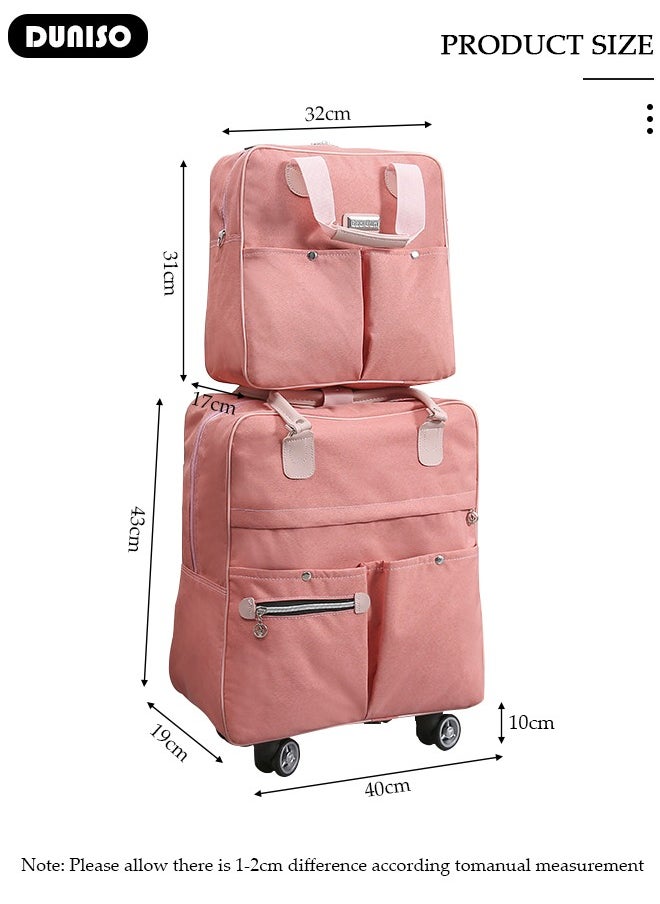 Expandable Carry-on Luggage Set,Lightweight Pull Rod Bag,Expandable Wheeled Soft Suitcase,Men's and Women's Carrying Fabric Duffel Bag,Large Capacity Wear-resistant Oxford Fabric Travel Luggage Set for Unisex Travel,2 Piece Set(Tote and Trolley Suitcase)