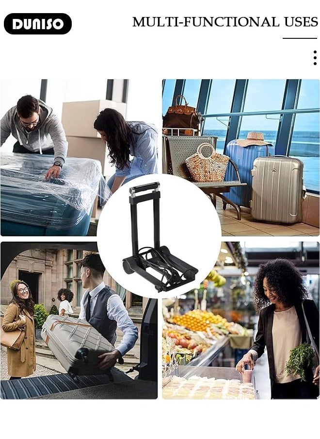 Folding Hand Truck, Lightweight Luggage Cart with Extendable Handle, Utility Dolly Platform Cart with 2 Wheels and Elastic Ropes, Roller Shopping, Portable Trolley for Luggage, Travel, Moving, Shopping, Office Use