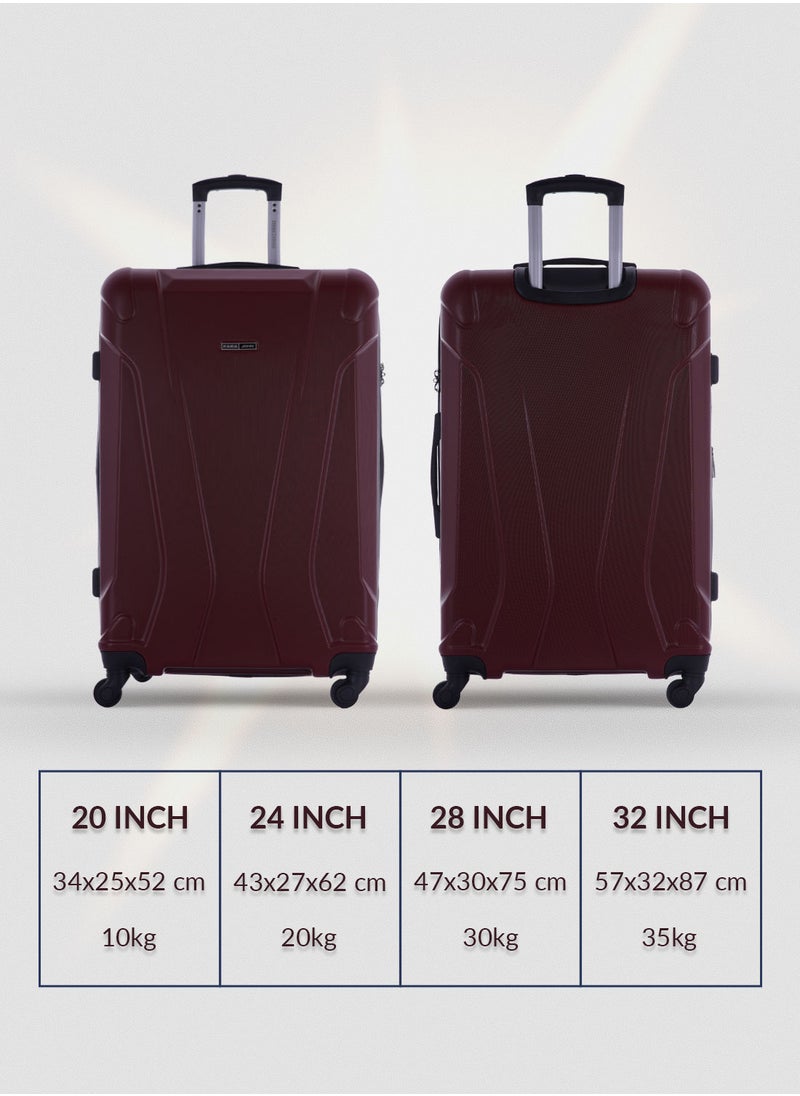 Mayo 4-Piece ABS Spinner Luggage Trolley Bag Set 20/24/28/32 Inch Burgundy