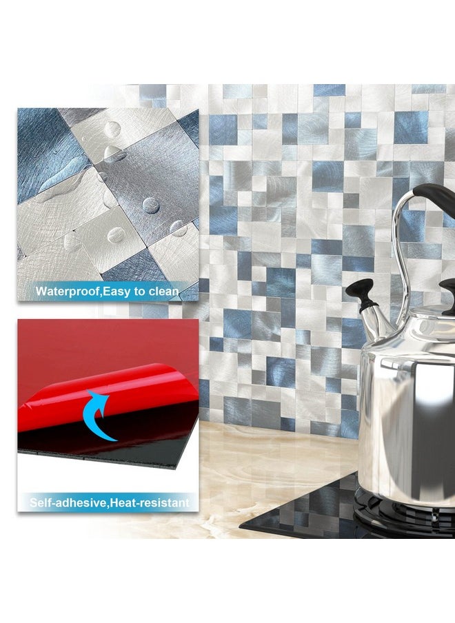 Mosaic Tile Peel And Stick Backsplash Tile For Kitchen, Metal Backsplash Bathroom Wall Tiles Self Adhesive(Blue,10Sheets)