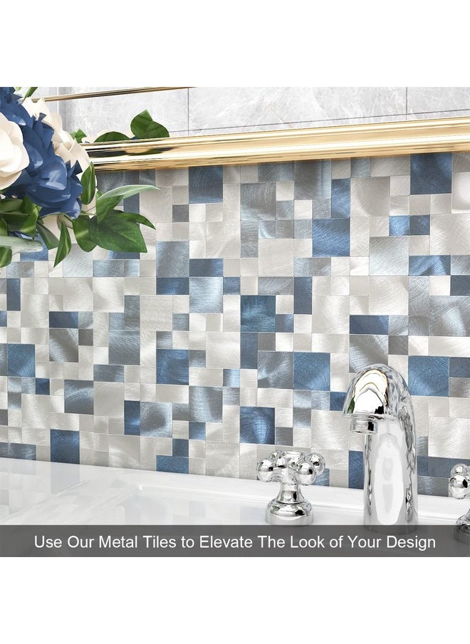 Mosaic Tile Peel And Stick Backsplash Tile For Kitchen, Metal Backsplash Bathroom Wall Tiles Self Adhesive(Blue,10Sheets)