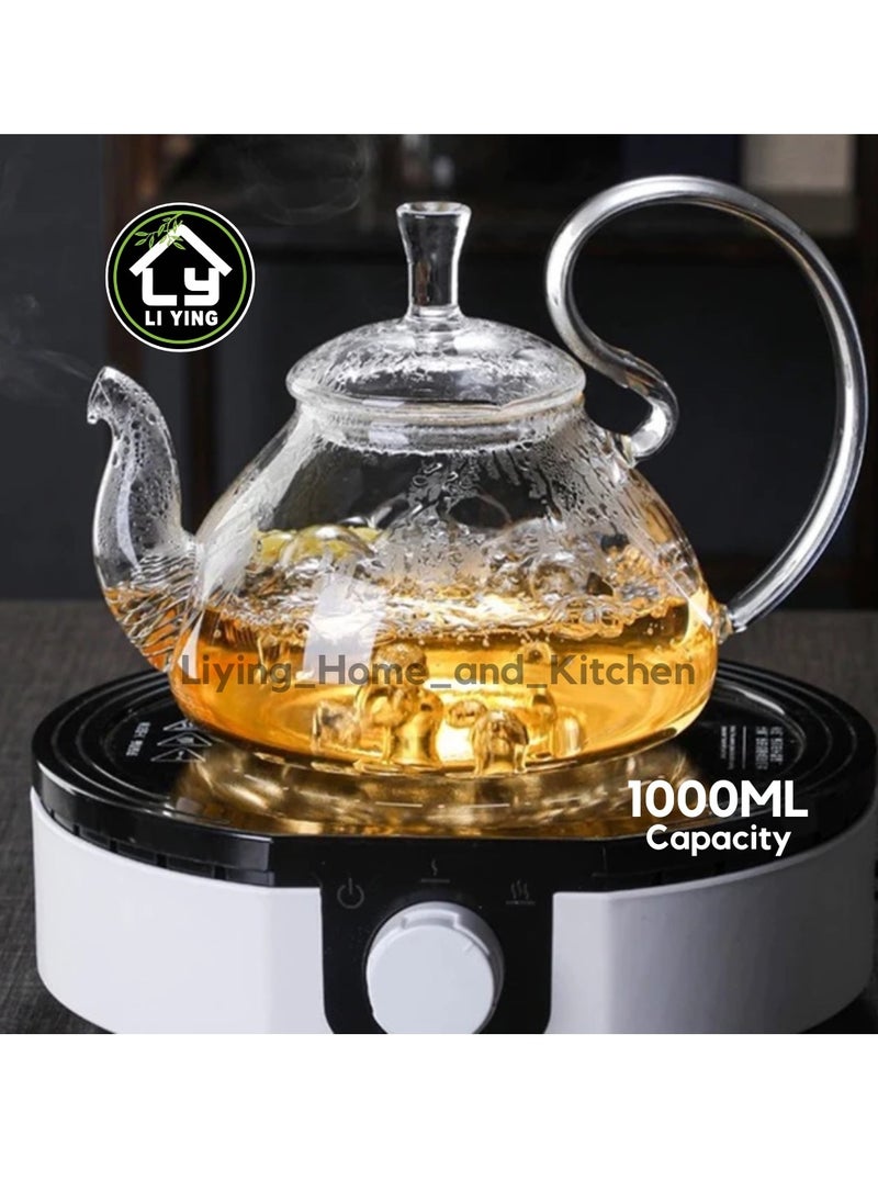 Liying 1000ml Pyrex Glass Teapot , Stovetop Safe Tea Kettle, for Blooming and Loose Leaf Tea Maker