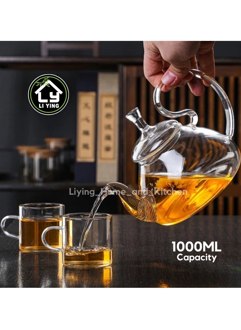 Liying 1000ml Pyrex Glass Teapot , Stovetop Safe Tea Kettle, for Blooming and Loose Leaf Tea Maker