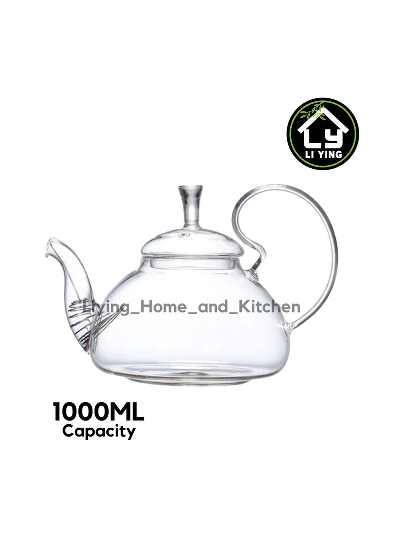 Liying 1000ml Pyrex Glass Teapot , Stovetop Safe Tea Kettle, for Blooming and Loose Leaf Tea Maker