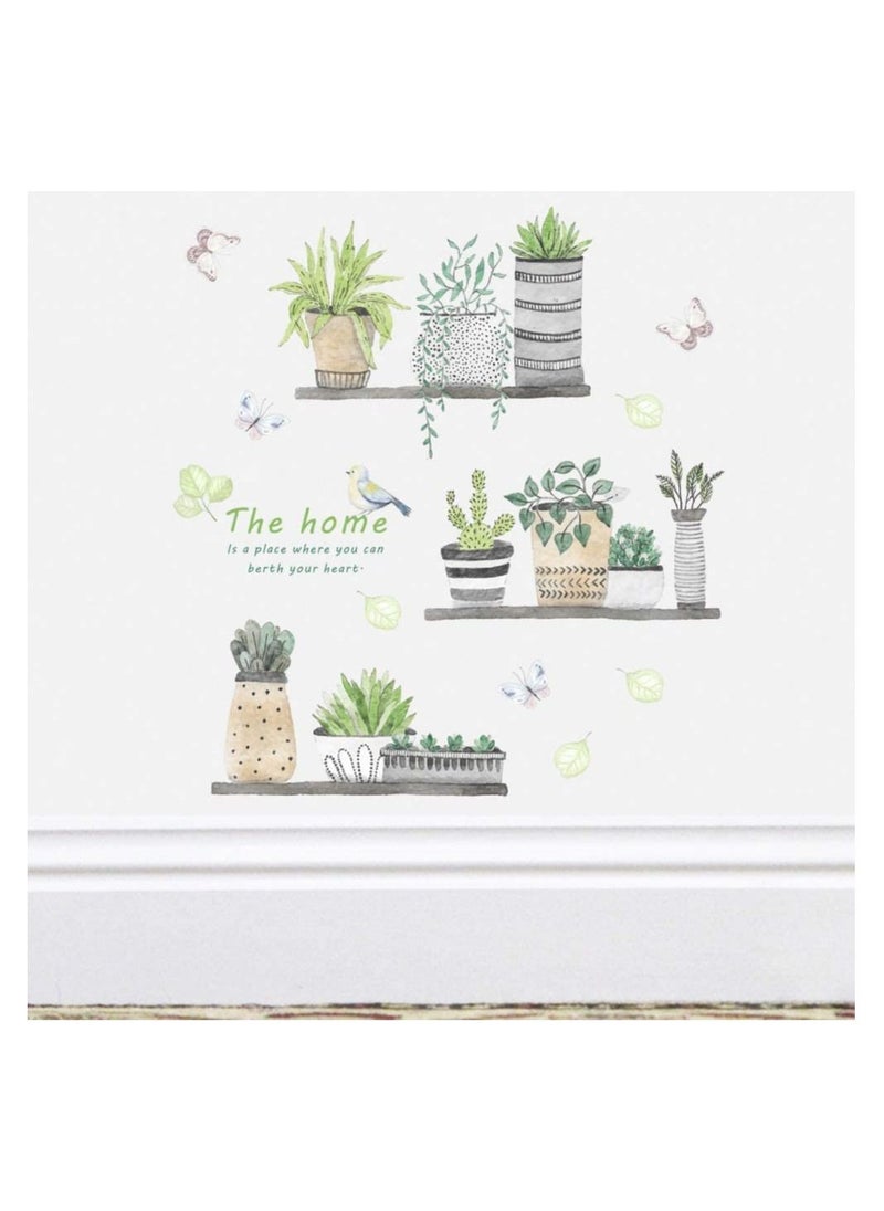 Plant Wall Decals, 2 Set Wall Stickers for Bedroom Wall Art Decal Boho, Pastoral Fresh Plants Potted Wall Stickers Art Living Room Dormitory Bedroom Decorations Corridor Porch Self-adhesive Stickers