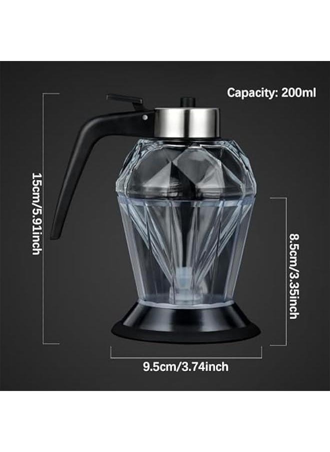 Glass Honey Dispenser No Drip with Stand, 200ml Clear Honey Jar, Press-Type Syrup Dispenser Honey Pot with Handle for Kitchen Tool, Glass Honey Dispenser