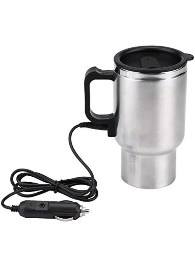 Travel Heating Cup, 450ml 12V 60W Stainless Steel Car Coffee Warmer Heating Mug Cup Adopted Vacuum Insulation Technology to Keep Water Warm, 6.3 x 3.3in