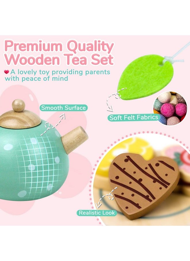 Wooden Tea Set For Little Girls Play Food Pretend Play Kitchen Accessories For 3 4 5 Years Old Girls And Boys Toddler Princess Tea Time Party Food Toys