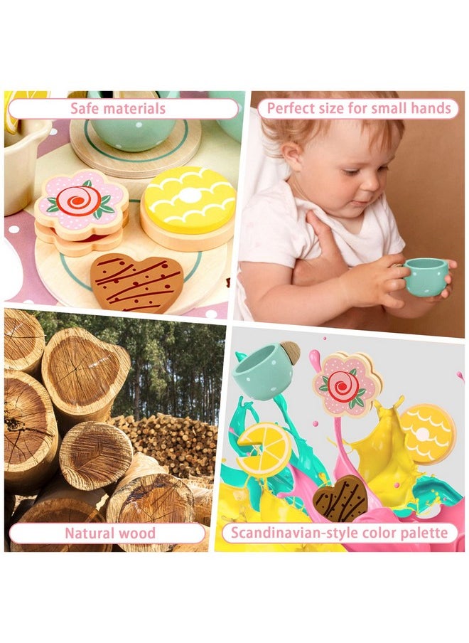 Wooden Tea Set For Little Girls Play Food Pretend Play Kitchen Accessories For 3 4 5 Years Old Girls And Boys Toddler Princess Tea Time Party Food Toys