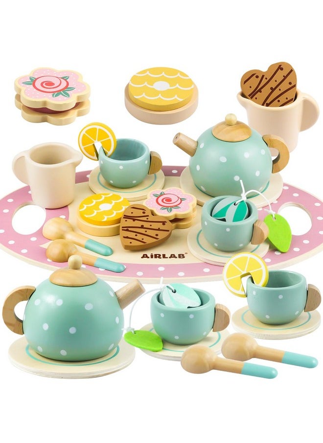 Wooden Tea Set For Little Girls Play Food Pretend Play Kitchen Accessories For 3 4 5 Years Old Girls And Boys Toddler Princess Tea Time Party Food Toys