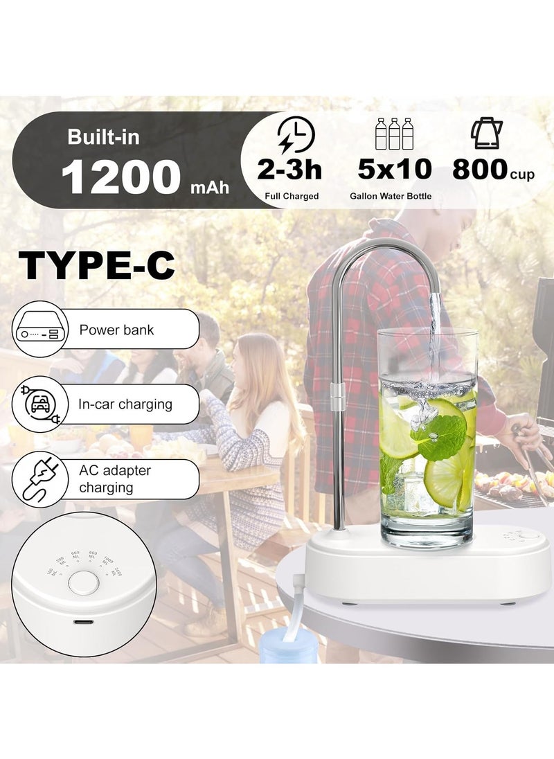 Desktop Water Bottle Dispenser, 6-Levels Quantitative Table Top Water Discharges USB Portable Charging for 5 Gallon u0026 Universal Bottles(White)