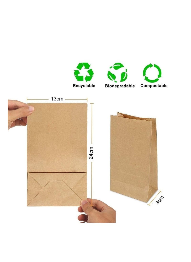 Kraft Paper Bags, 30 Pcs Brown Party Bags with 1 Roll Label Stickers, Grease-Resistant Paper Lunch Bags, Sandwich Bag, Grocery Bags, Snack Bags, for Birthday Wedding Party Favor (13 x 8 x 24 cm)