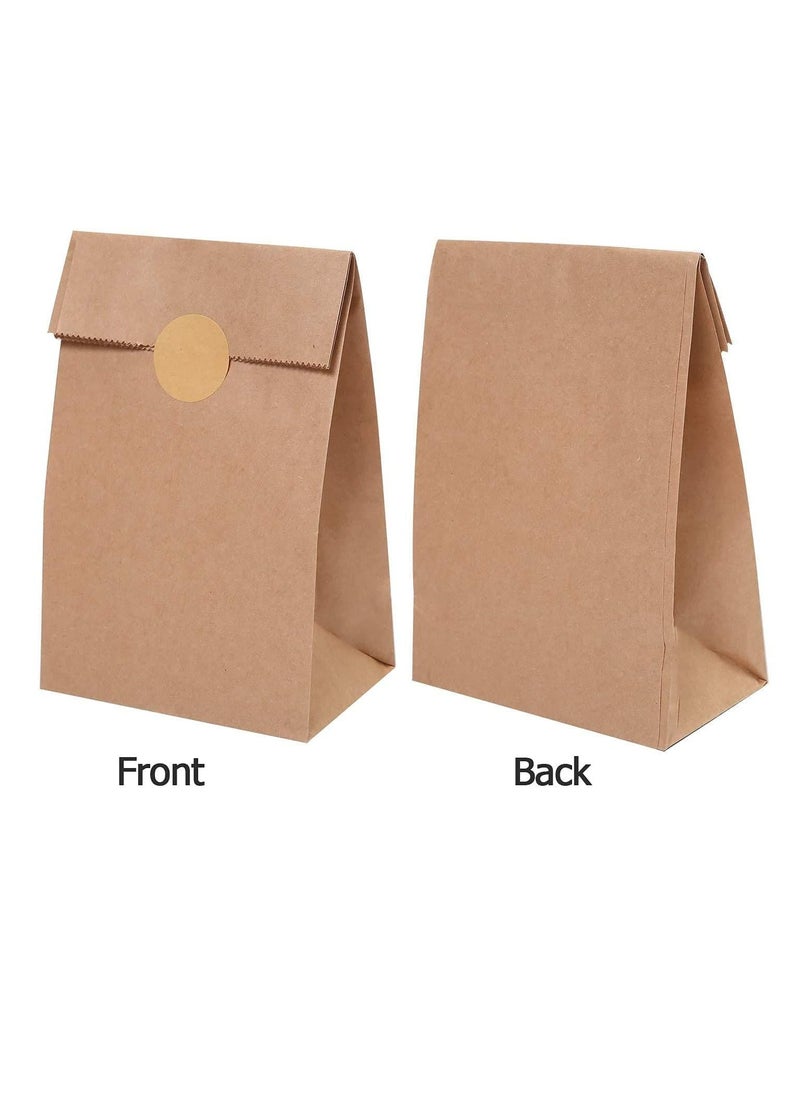 Kraft Paper Bags, 30 Pcs Brown Party Bags with 1 Roll Label Stickers, Grease-Resistant Paper Lunch Bags, Sandwich Bag, Grocery Bags, Snack Bags, for Birthday Wedding Party Favor (13 x 8 x 24 cm)