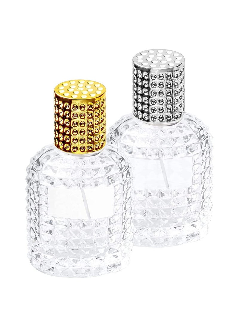 Travel Perfume Glass Spray Bottle 2 Pcs Pineapple Refillable Perfume Atomiser Square Grids Portable Clear Travel Refillable Perfume Glass Empty Bottle Bottle Travel Perfume Bottle (50ML)
