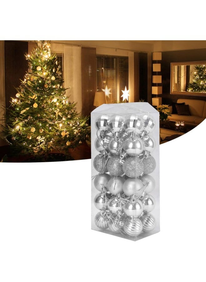 Christmas Tree Ball Ornaments, Shatterproof Hanging Baubles Set Assorted Xmas Pendant for Festival Party Decorations,36Pcs(Silver)