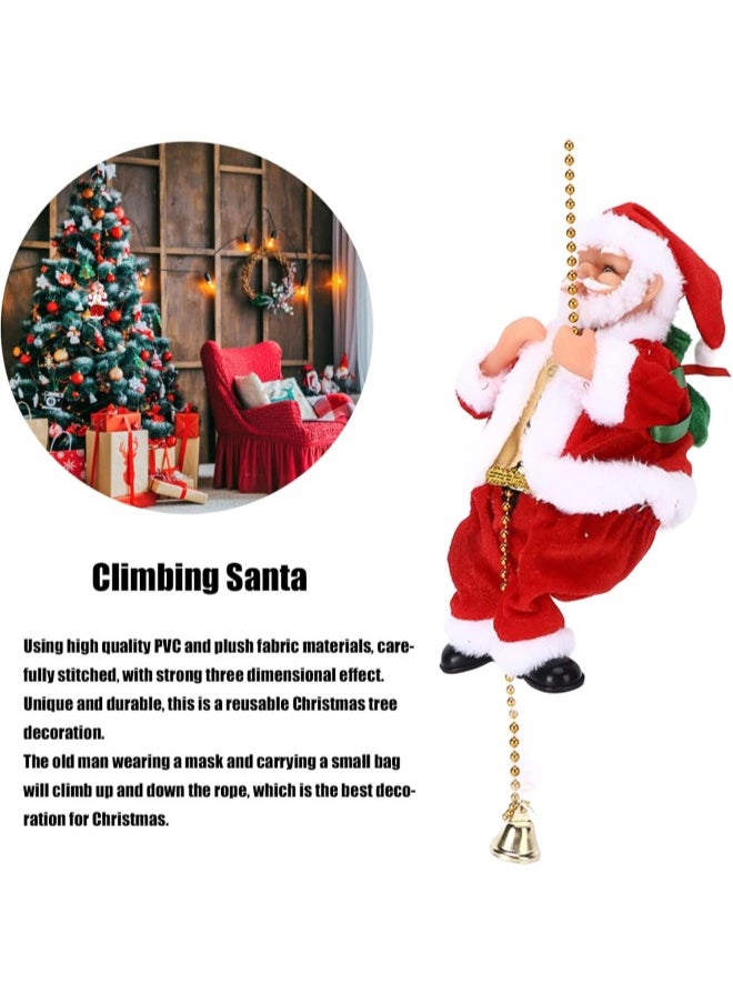 Climbing Santa Claus on Beads Chain, Electric Santa Claus Climbing Rope Decoration Xmas Tree Pendants Hanging Ornaments