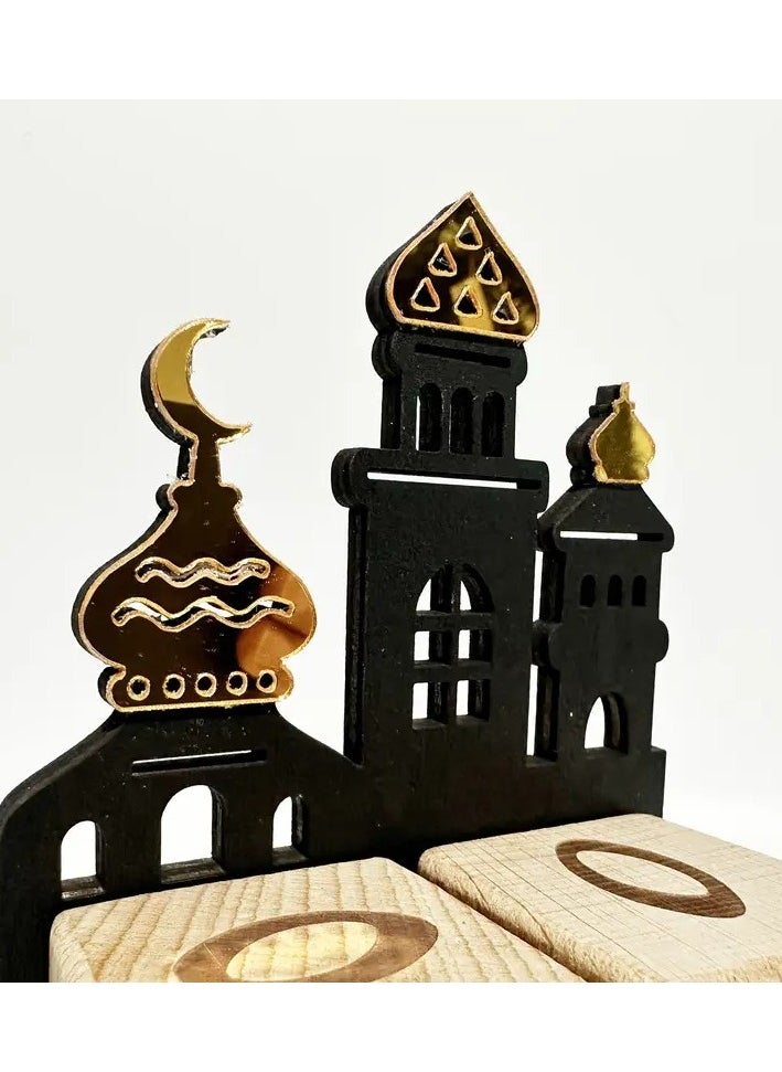 1pc Ramadan Wooden Countdown Calendar - Classic Star & Moon Design, Artistic Carved Desk Decor for Home and Office, Perfect for Room Decor