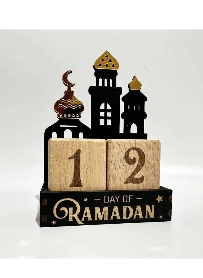 1pc Ramadan Wooden Countdown Calendar - Classic Star & Moon Design, Artistic Carved Desk Decor for Home and Office, Perfect for Room Decor