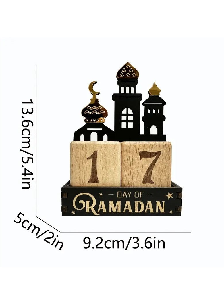 1pc Ramadan Wooden Countdown Calendar - Classic Star & Moon Design, Artistic Carved Desk Decor for Home and Office, Perfect for Room Decor