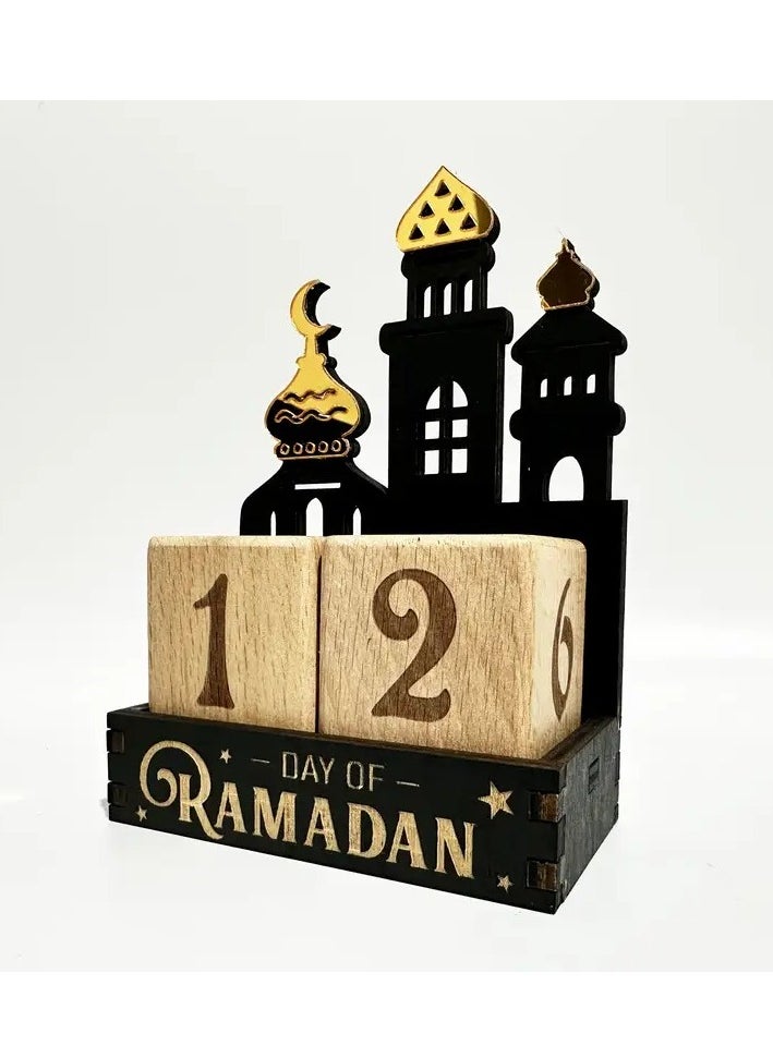 1pc Ramadan Wooden Countdown Calendar - Classic Star & Moon Design, Artistic Carved Desk Decor for Home and Office, Perfect for Room Decor