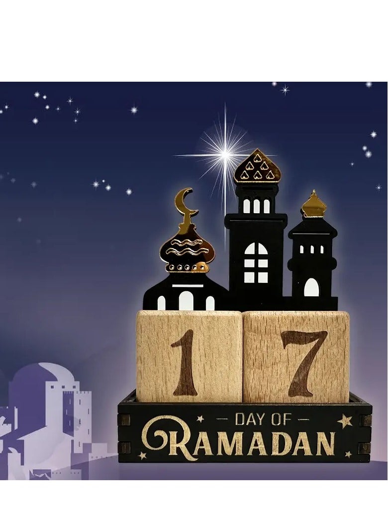 1pc Ramadan Wooden Countdown Calendar - Classic Star & Moon Design, Artistic Carved Desk Decor for Home and Office, Perfect for Room Decor